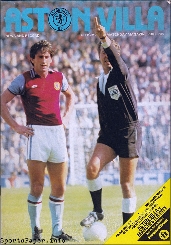 English Football Program: Aston Villa vs. Manchester City (November 4, 1978)