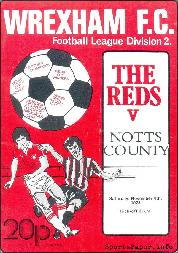 English Football Program: Wrexham vs. Notts County (November 4, 1978)