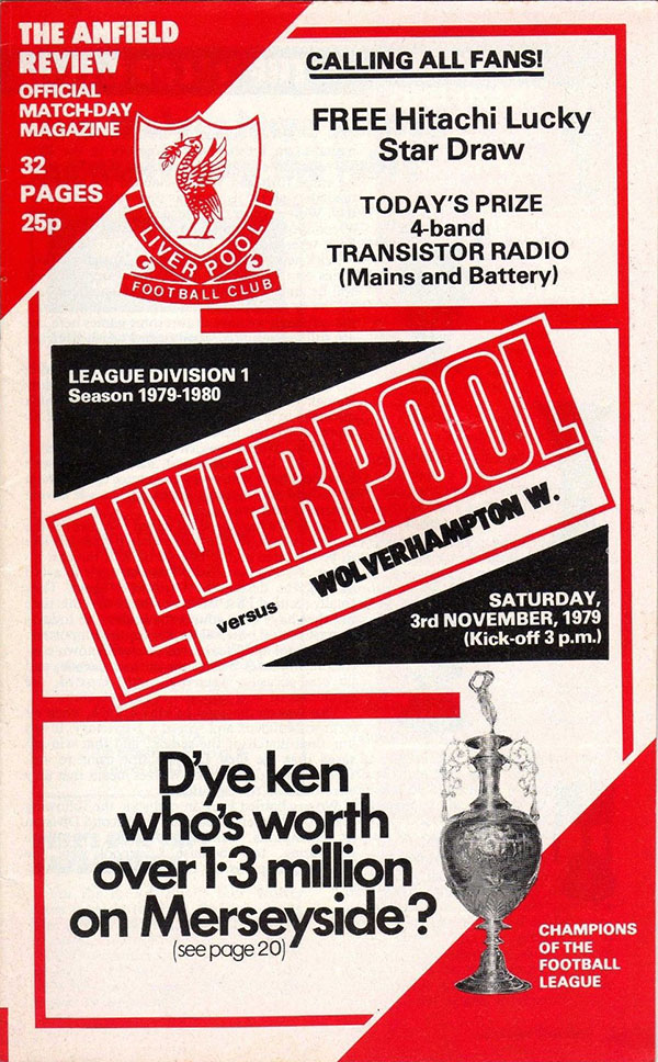 English Football Program: Liverpool vs. Wolverhampton Wanderers (November 3, 1979)