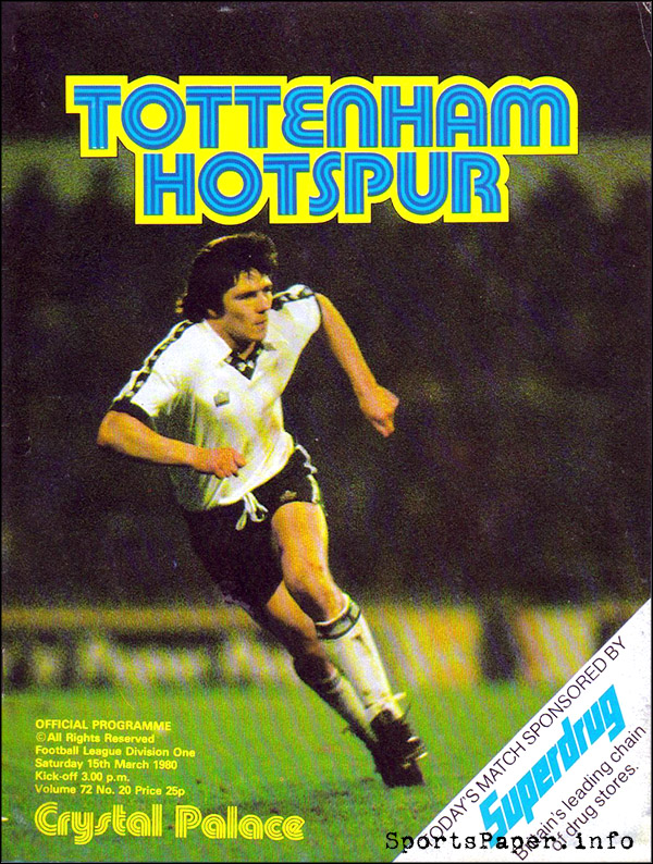 English Football Program: Tottenham Hotspur vs. Crystal Palace (March 15, 1980)