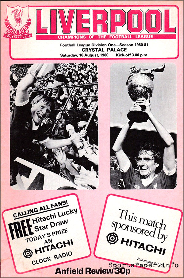 English Football Program: Liverpool vs. Crystal Palace (August 16, 1980)