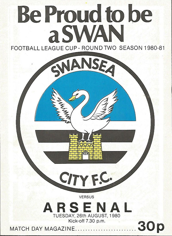 English Football Program: Swansea City vs. Arsenal (August 26, 1980)