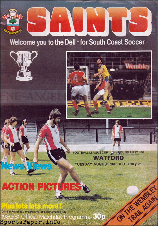 English Football Program: Southampton vs. Watford (August 26, 1980)