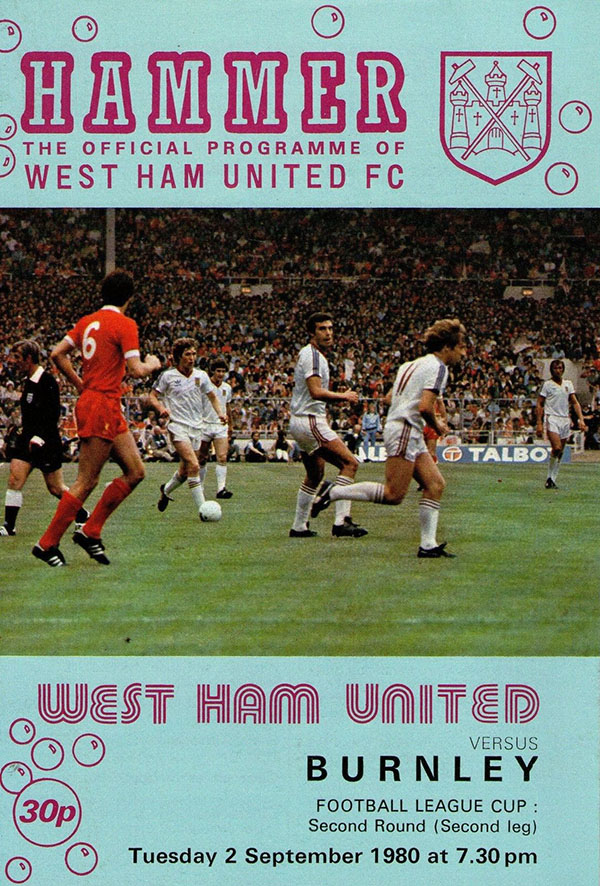 English Football Program: West Ham United vs. Burnley (September 2, 1980)