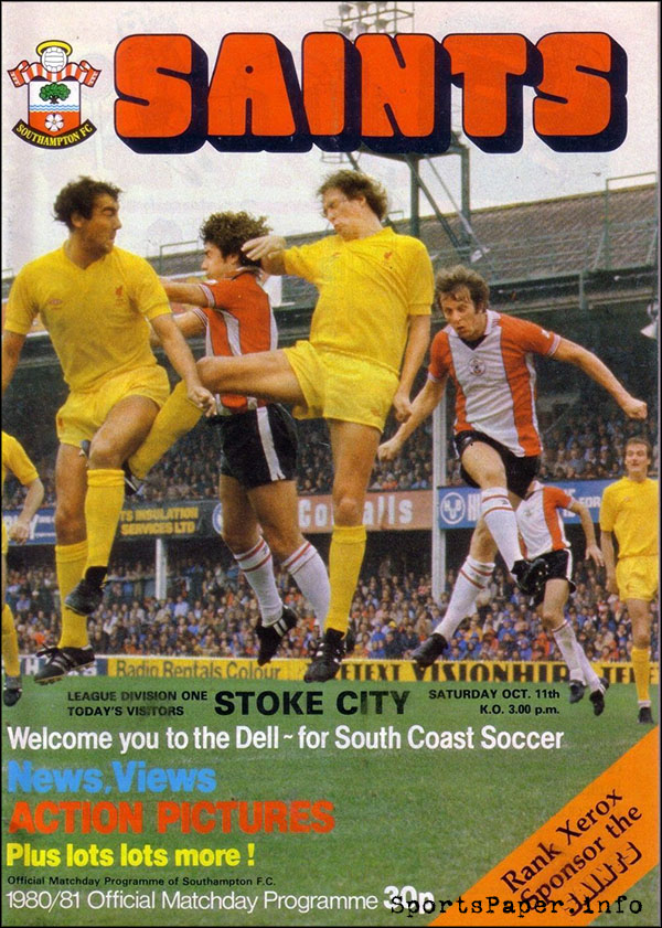 English Football Program: Southampton vs. Stoke City (October 11, 1980)