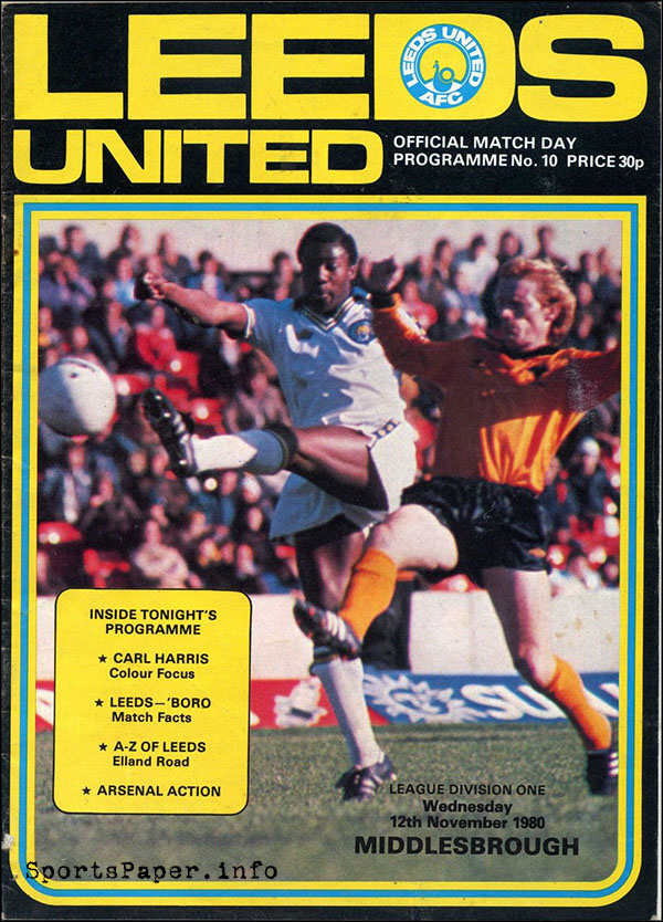 English Football Program: Leeds United vs. Middlesbrough (November 12, 1980)