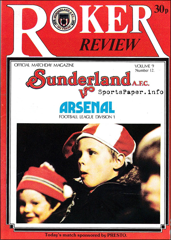 English Football Program: Sunderland vs. Arsenal (December 13, 1980)