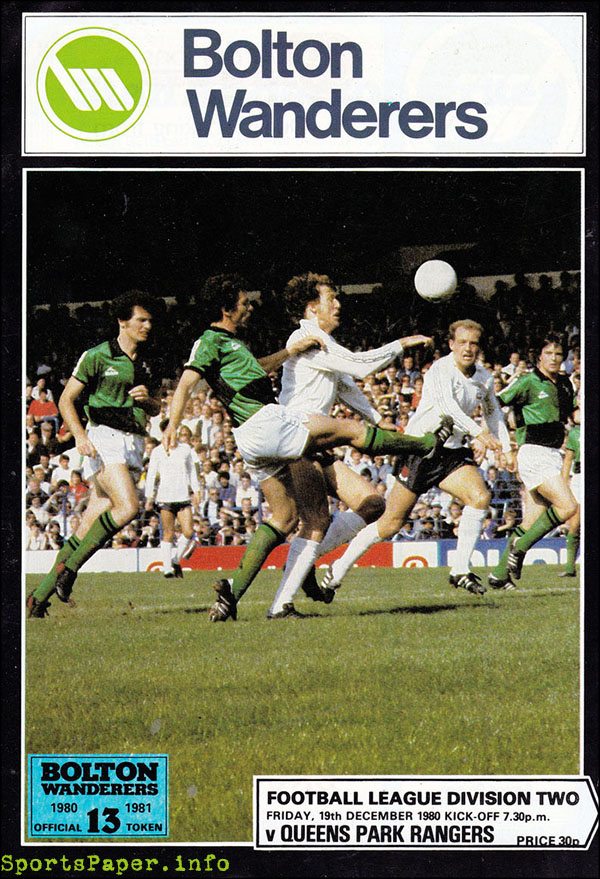 English Football Program: Bolton Wanderers vs. Queens Park Rangers (December 19, 1980)