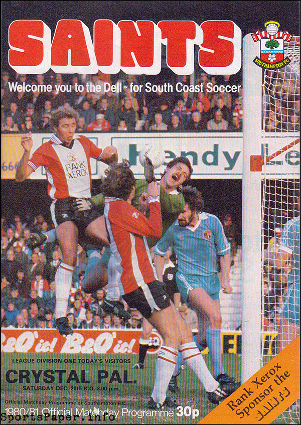 English Football Program: Southampton vs. Crystal Palace (December 20, 1980)