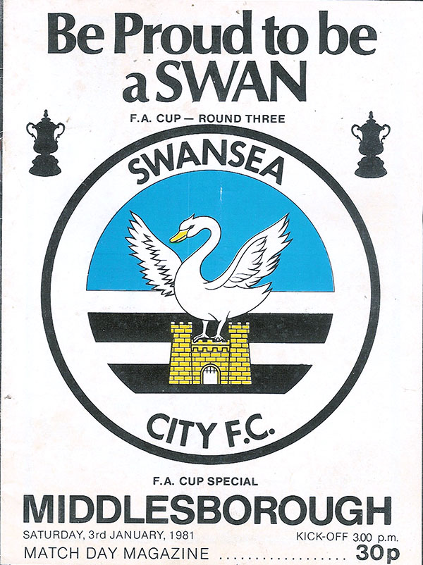 English Football Program: Swansea City vs. Middlesbrough (January 3, 1981)
