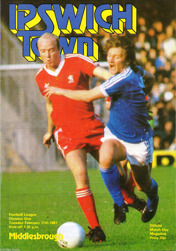 English Football Program: Ipswich Town vs. Middlesbrough (February 17, 1981)