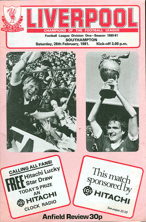 English Football Program: Liverpool vs. Southampton (February 28, 1981)