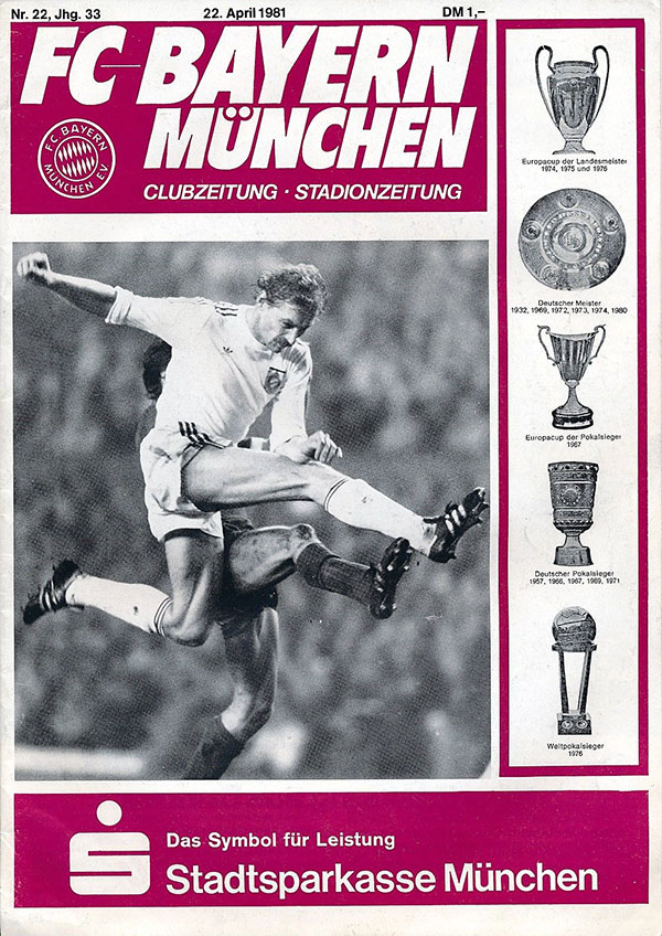 English Football Program: Bayern München vs. Liverpool (April 22, 1981)