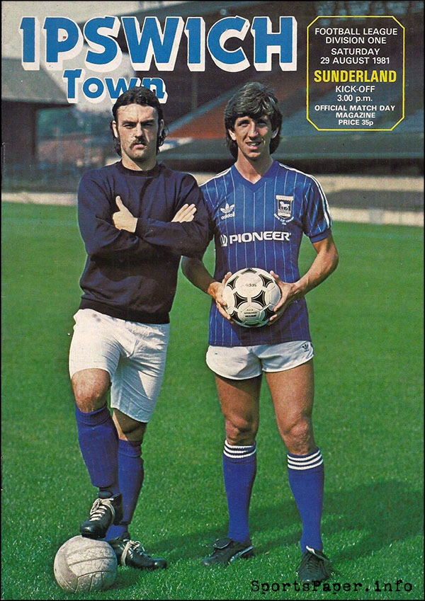 English Football Program: Ipswich Town vs. Sunderland (August 29, 1981)