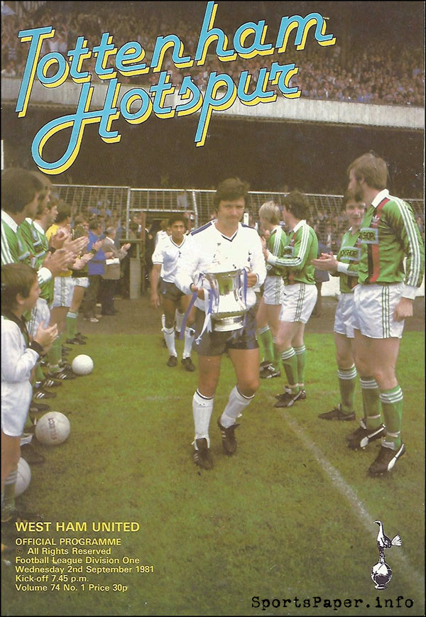 English Football Program: Tottenham Hotspur vs. West Ham United (September 2, 1981)