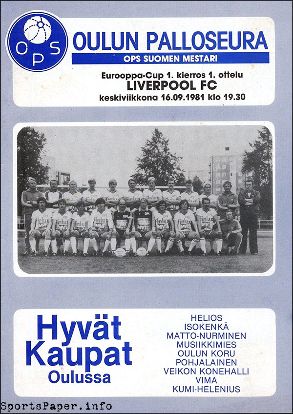English Football Program: Oulun Palloseura vs. Liverpool (September 16, 1981)
