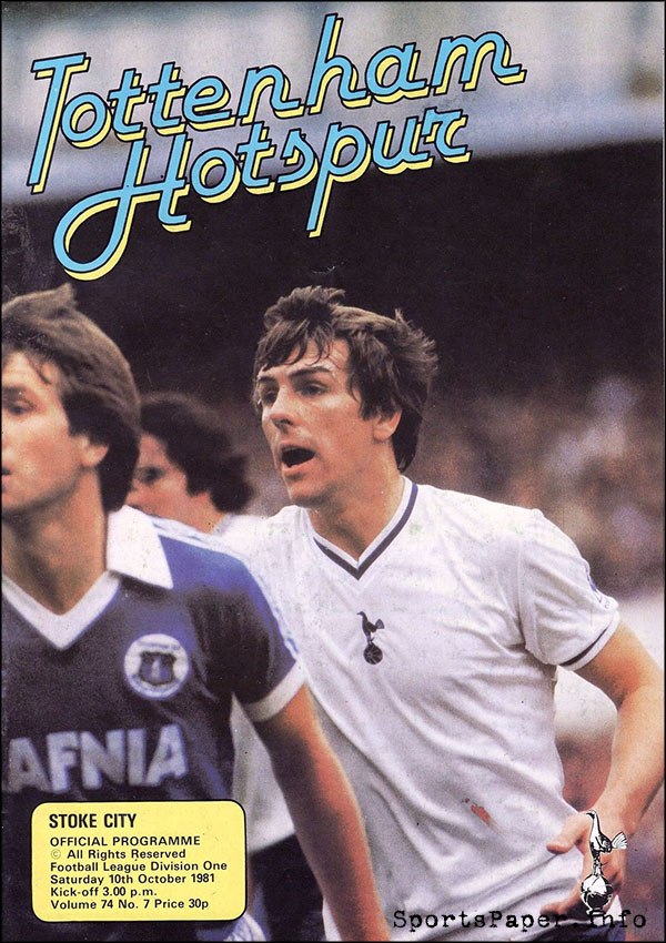 English Football Program: Tottenham Hotspur vs. Stoke City (October 10, 1981)