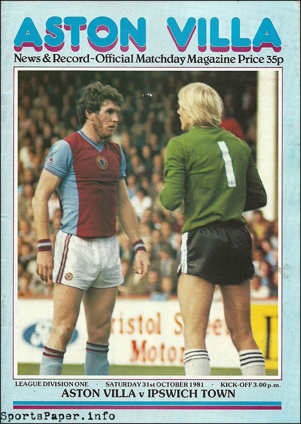 English Football Program: Aston Villa vs. Ipswich Town (October 31, 1981)