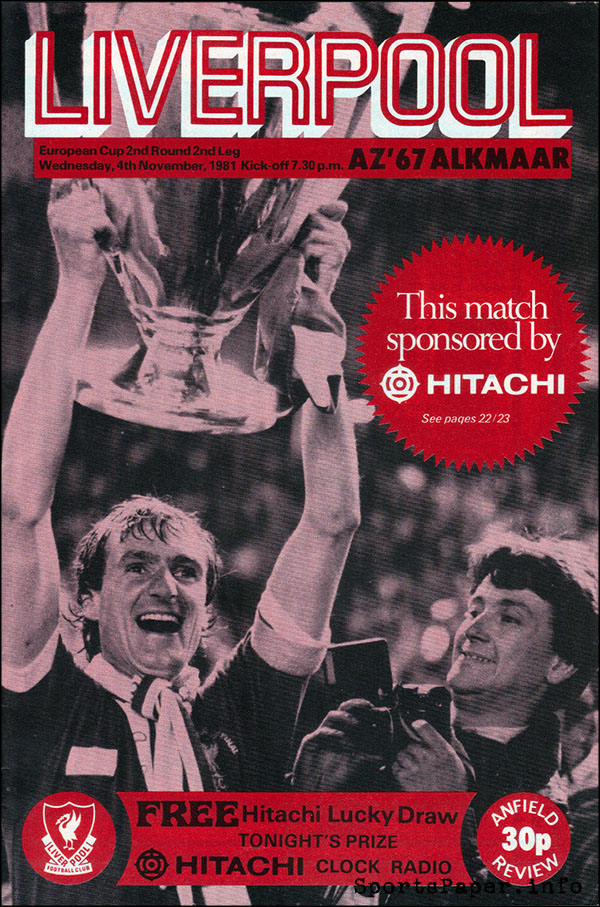 English Football Program: Liverpool vs. AZ Alkmaar (November 4, 1981)