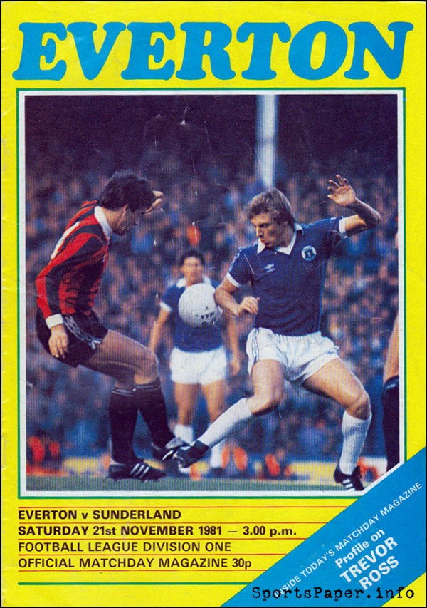 English Football Program: Everton vs. Sunderland (November 21, 1981)
