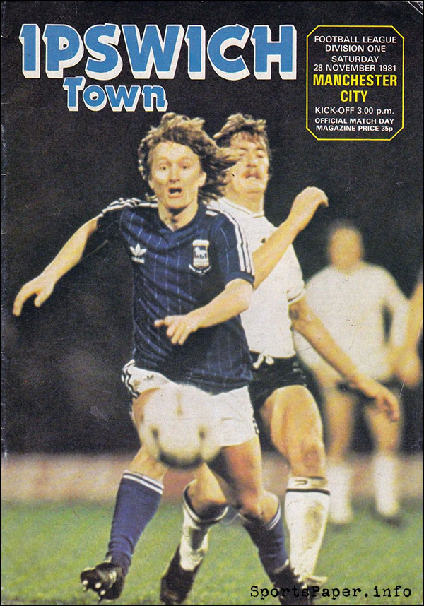 English Football Program: Ipswich Town vs. Manchester City (November 28, 1981)