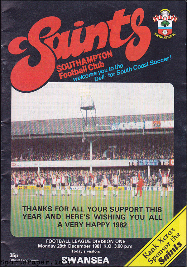 English Football Program: Southampton vs. Swansea City (December 28, 1981)