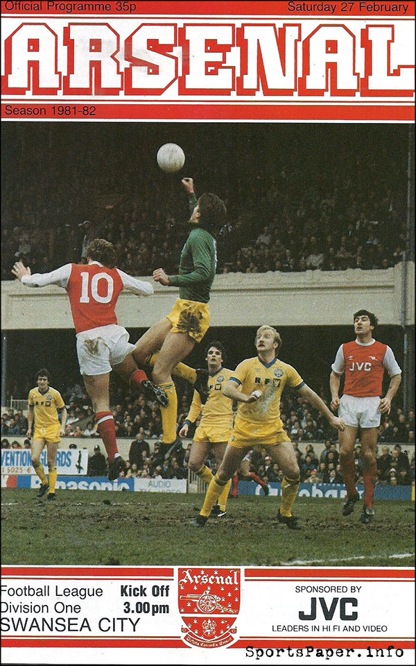 English Football Program: Arsenal vs. Swansea City (February 27, 1982)