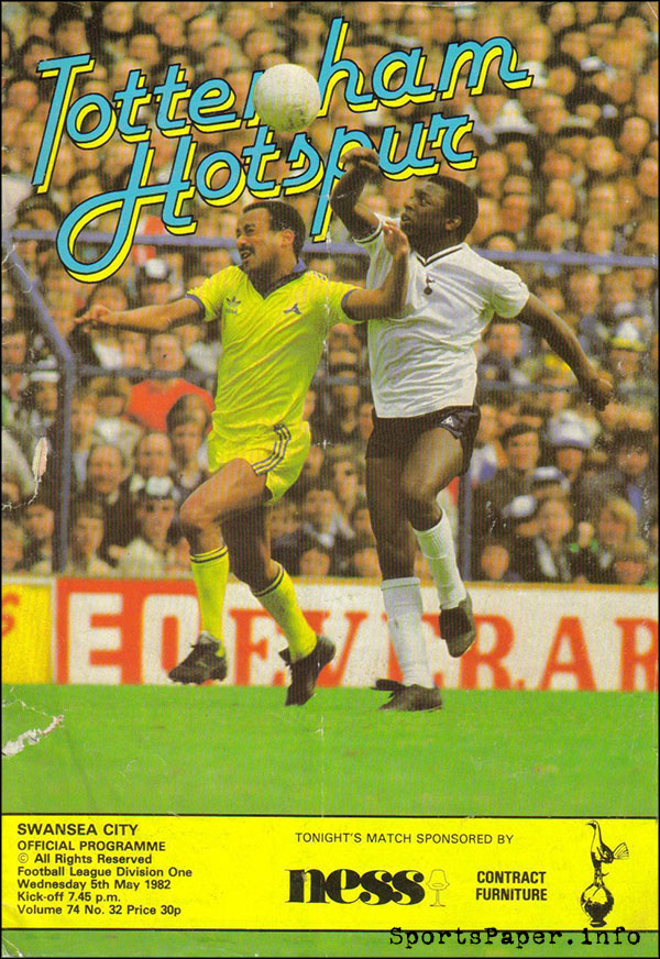 English Football Program: Tottenham Hotspur vs. Swansea City (May 5, 1982)