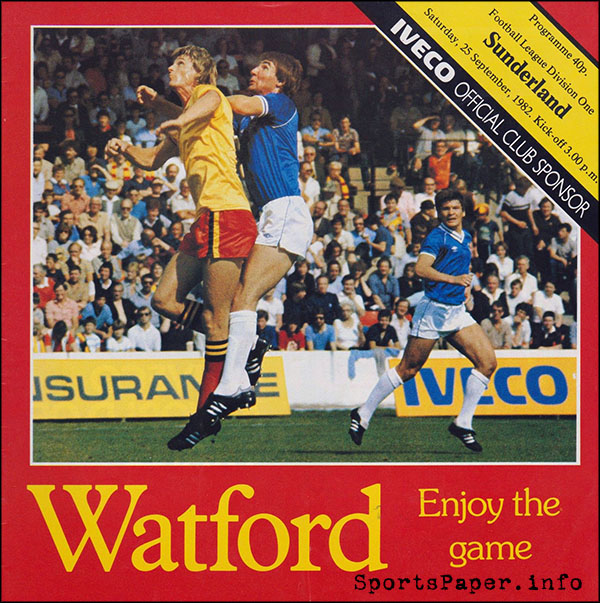 English Football Program: Watford vs. Sunderland (September 25, 1982)