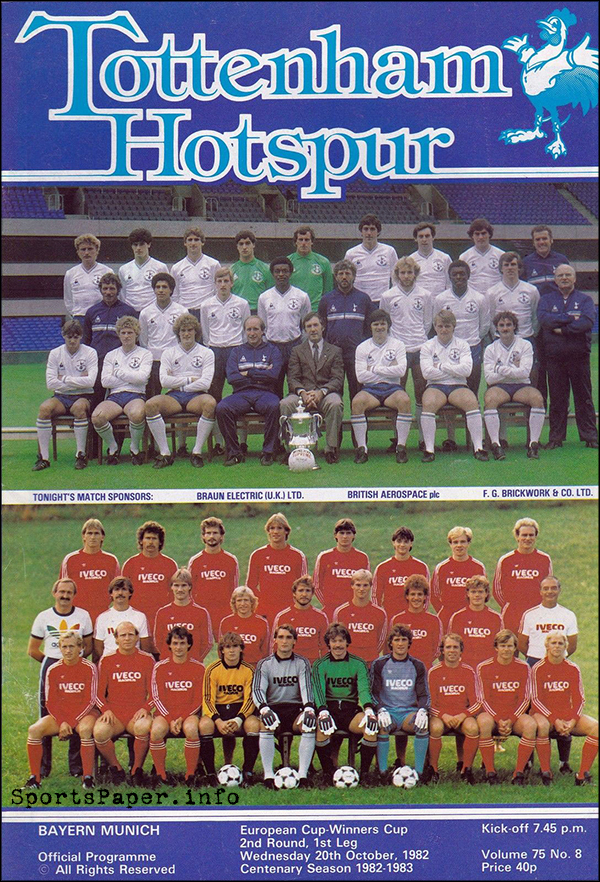 English Football Program: Tottenham Hotspur vs. Bayern Munich (October 20, 1982)