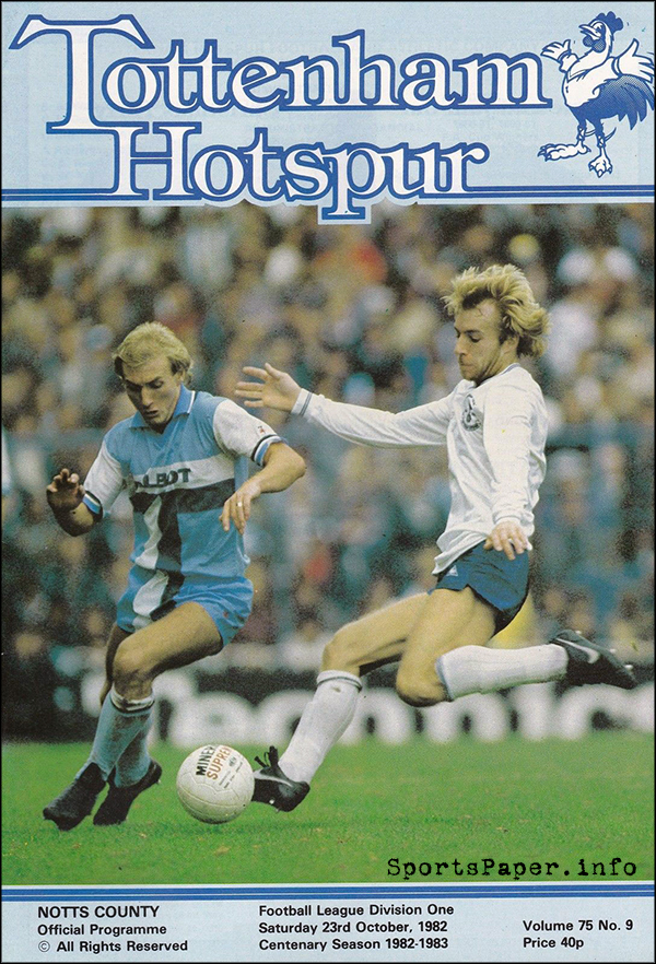 English Football Program: Tottenham Hotspur vs. Notts County (October 23, 1982)
