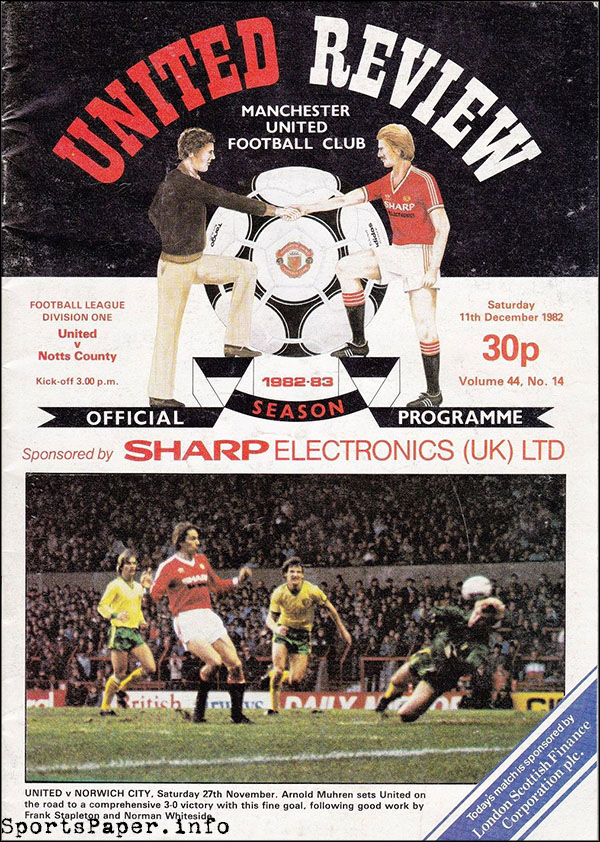 English Football Program: Manchester United vs. Notts County (December 11, 1982)