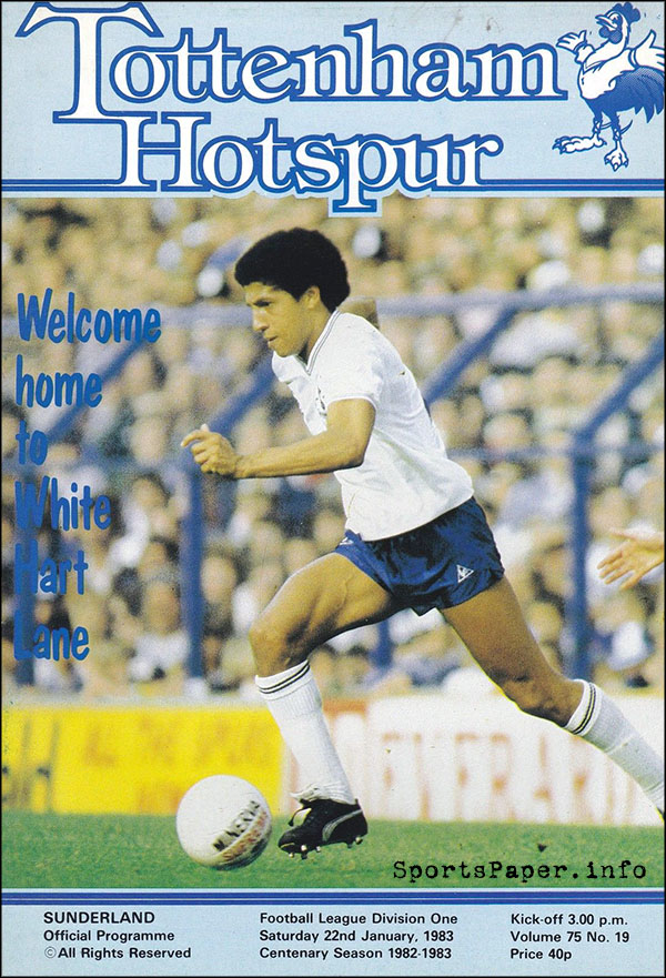 English Football Program: Tottenham Hotspur vs. Sunderland (January 22, 1983)