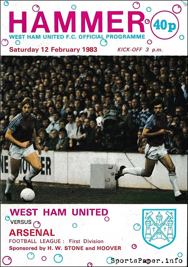 English Football Program: West Ham United vs. Arsenal (February 12, 1983)