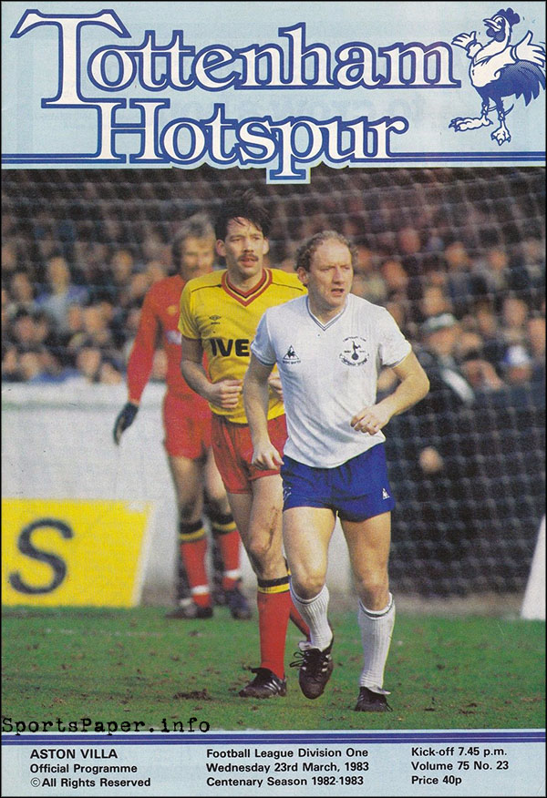 English Football Program: Tottenham Hotspur vs. Aston Villa (March 23, 1983)