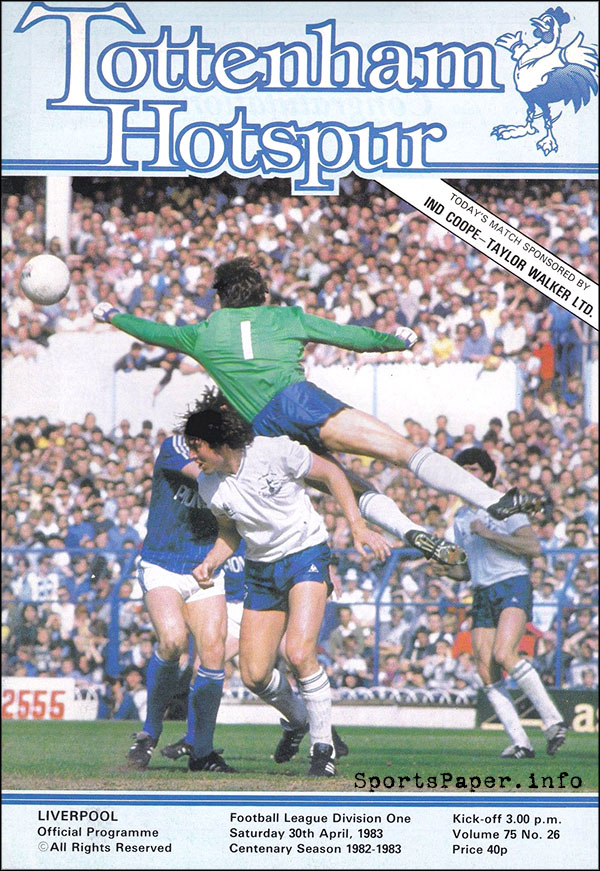 English Football Program: Tottenham Hotspur vs. Liverpool (April 30, 1983)