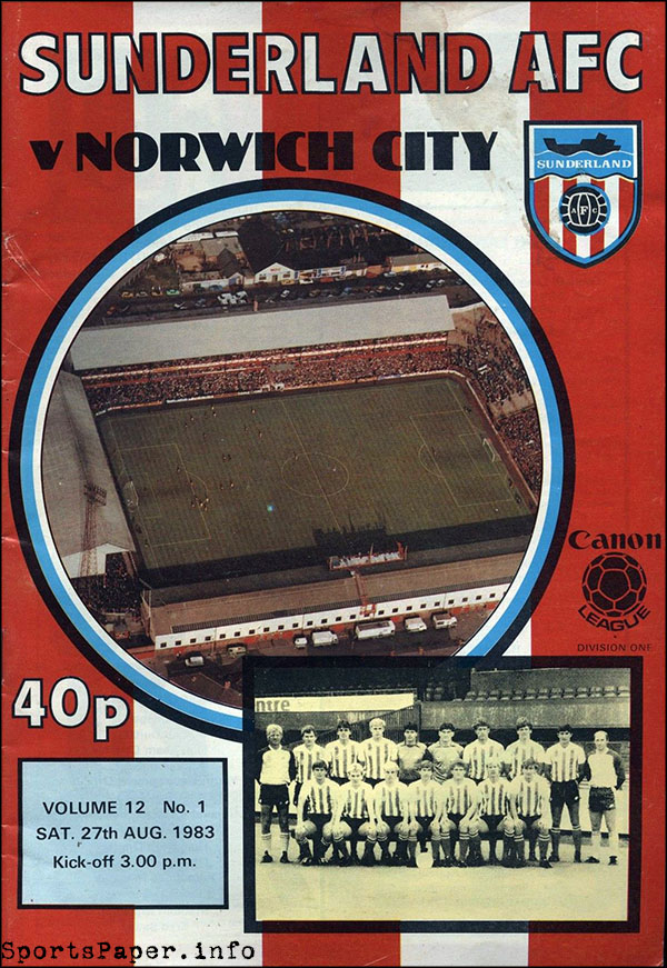 English Football Program: Sunderland vs. Norwich City (August 27, 1983)