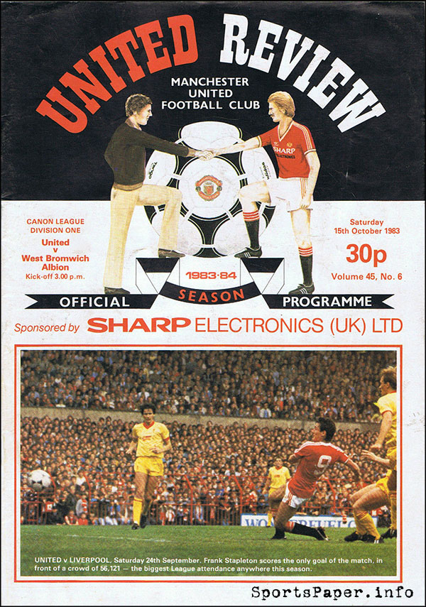 English Football Program: Manchester United vs. West Bromwich Albion (October 15, 1983)