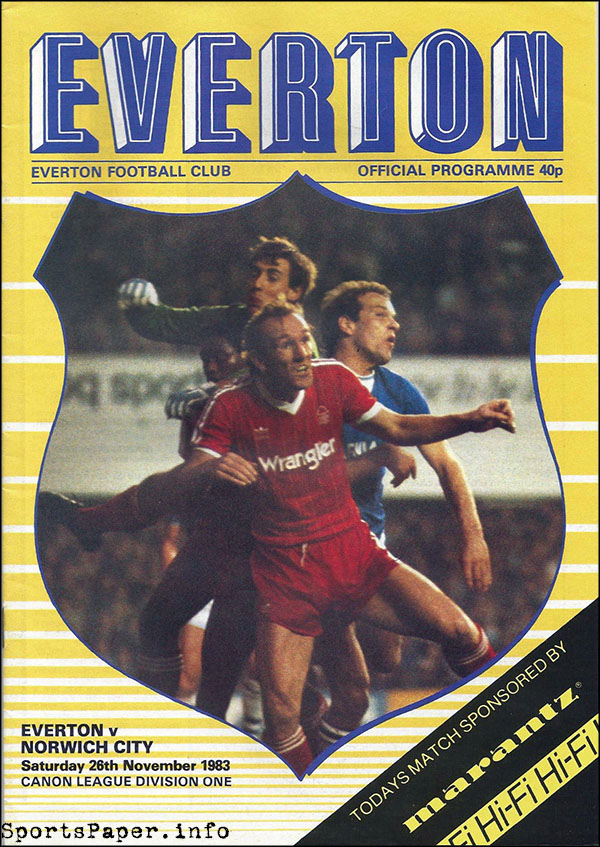 English Football Program: Everton vs. Norwich City (November 26, 1983)