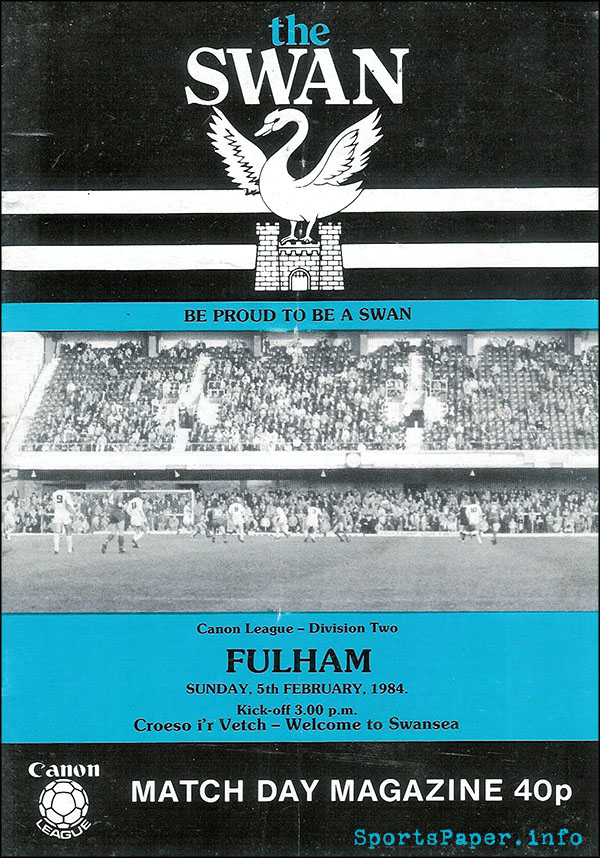 English Football Program: Swansea City vs. Fulham (February 5, 1984)