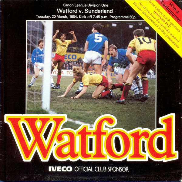 English Football Program: Watford vs. Sunderland (March 20, 1984)