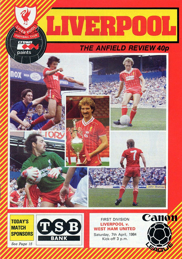 English Football Program: Liverpool vs. West Ham United (April 7, 1984)