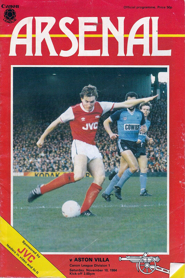 English Football Program: Arsenal vs. Aston Villa (November 10, 1984)