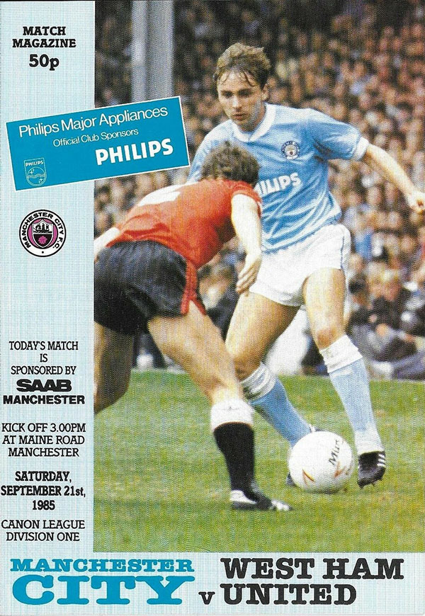 English Football Program: Manchester City vs. West Ham United (September 21, 1985)