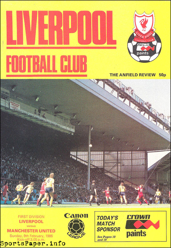 English Football Program: Liverpool vs. Manchester United (February 9, 1986)