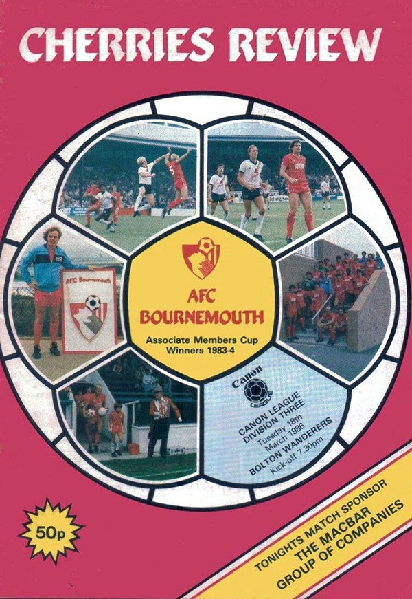 English Football Program: AFC Bournemouth vs. Bolton Wanderers (March 18, 1986)
