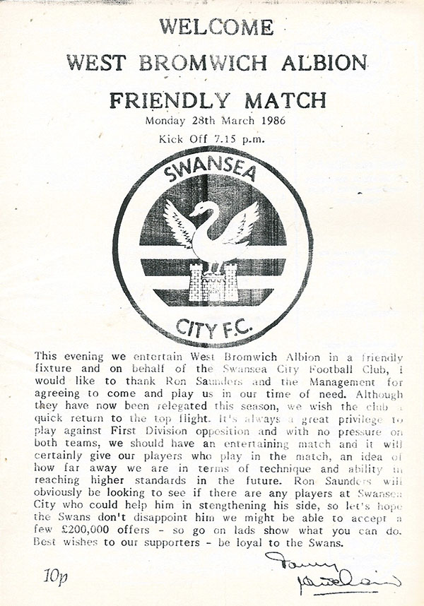 English Football Program: Swansea City vs. West Bromwich Albion (March 28, 1986)