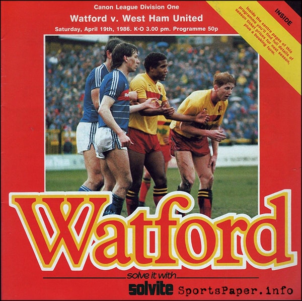 English Football Program: Watford vs. West Ham United (April 19, 1986)
