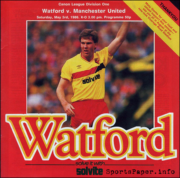 English Football Program: Watford vs. Manchester United (May 3, 1986)