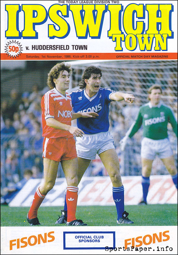 English Football Program: Ipswich Town vs. Huddersfield Town (November 1, 1986)